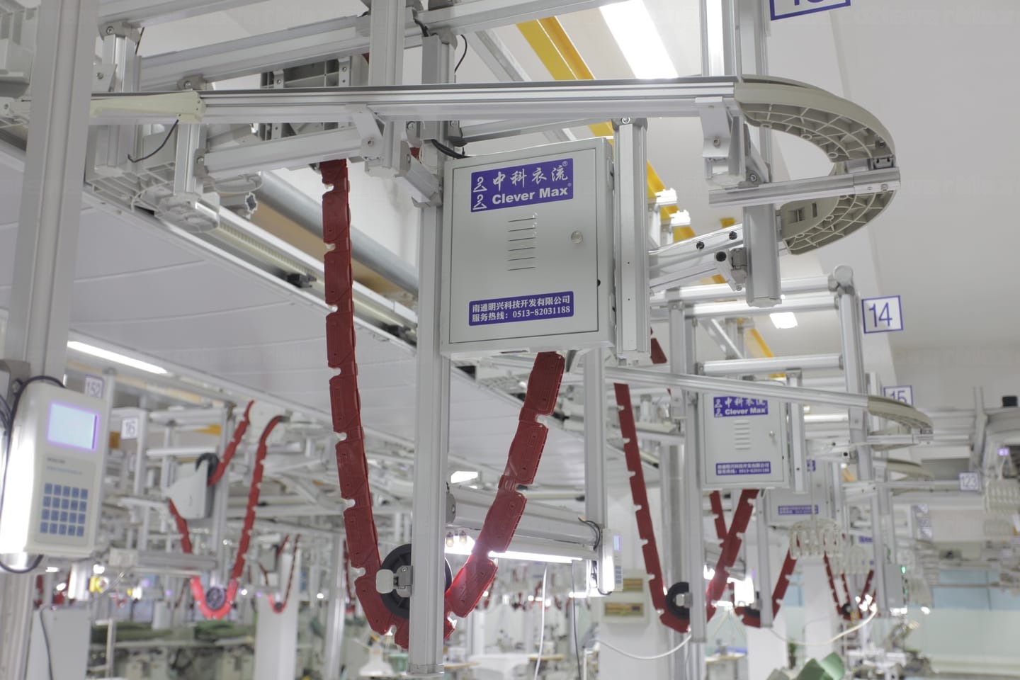 CleverMax hanger system on an apparel production line