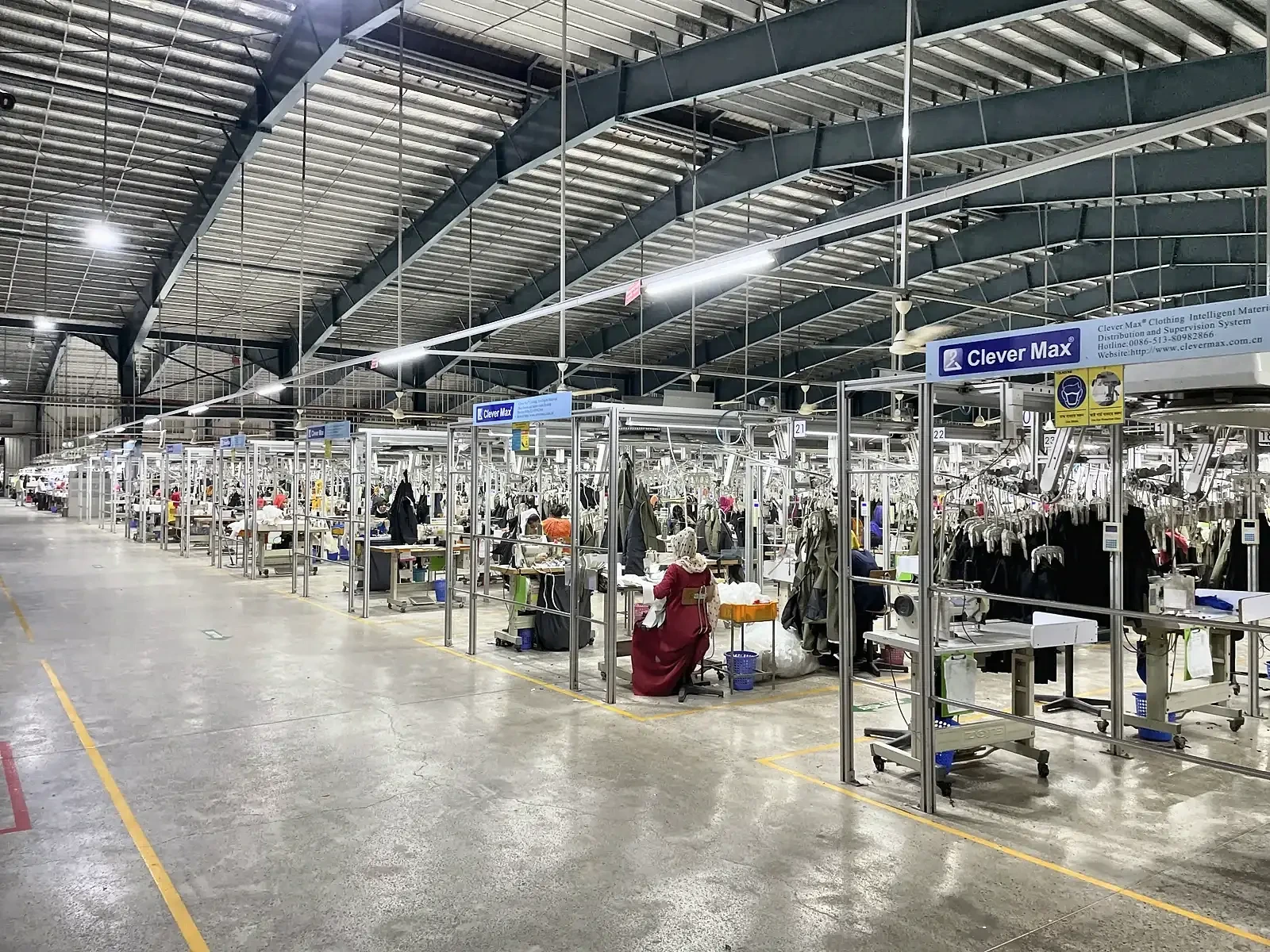 CleverMax hanger system across the YoungOne Group apparel floor in Bangladesh