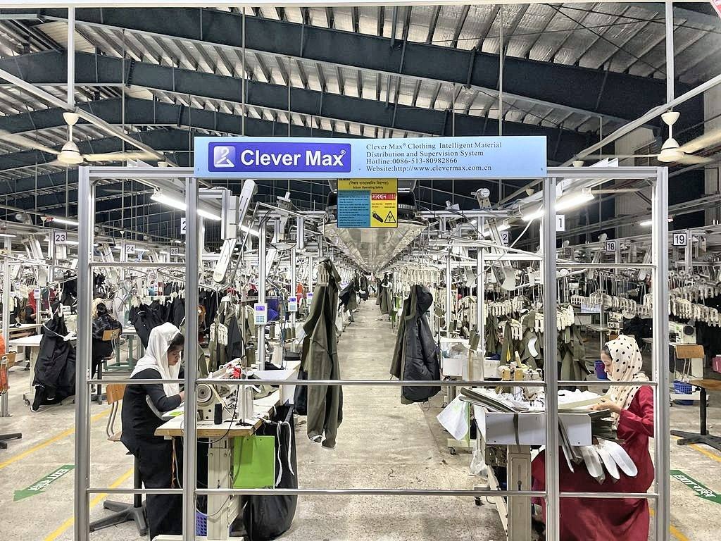 CleverMax hanger system serving sewing stations at the YoungOne Group Bangladesh factory
