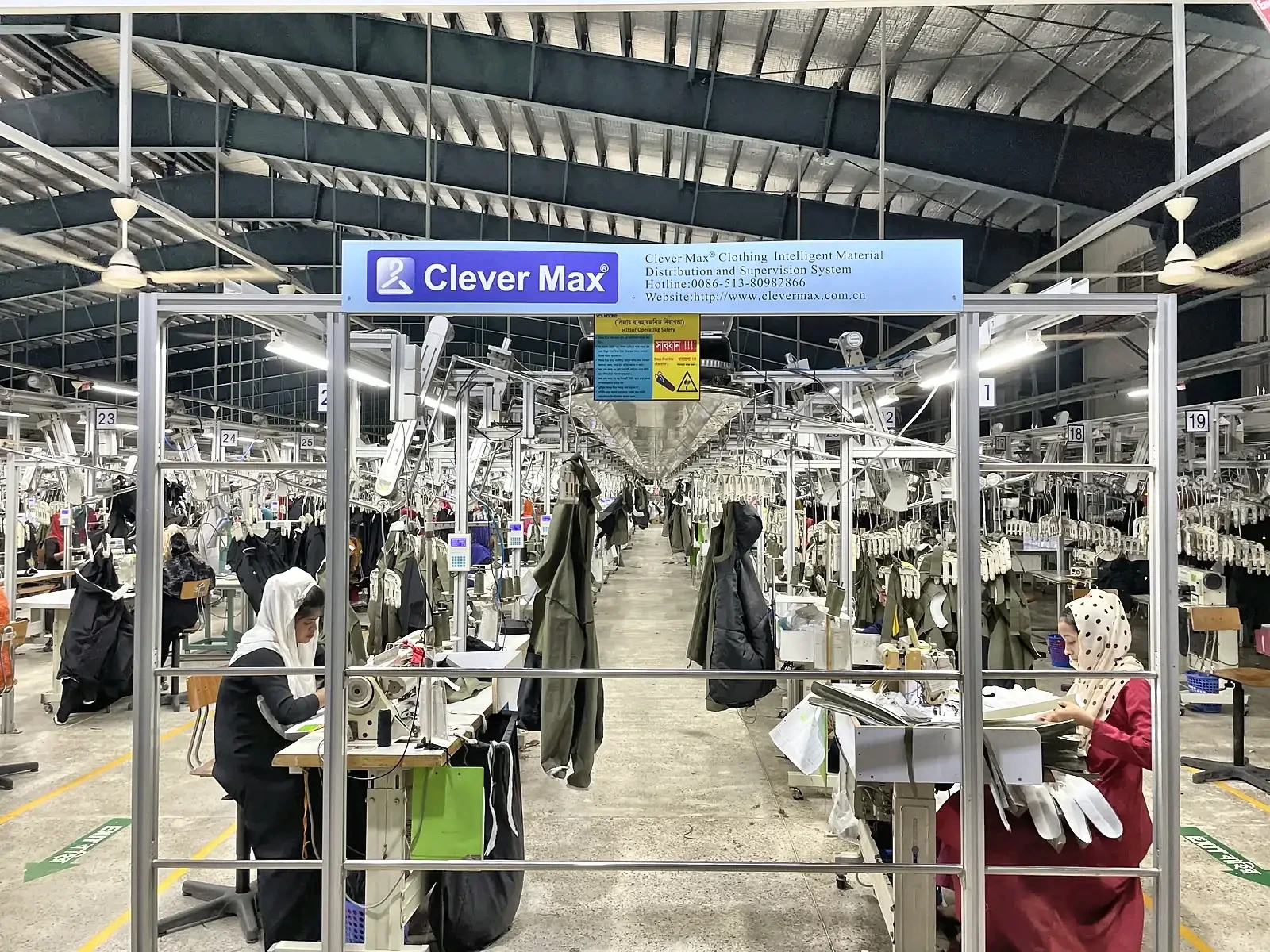 CleverMax hanger system serving sewing stations at the YoungOne Group Bangladesh factory