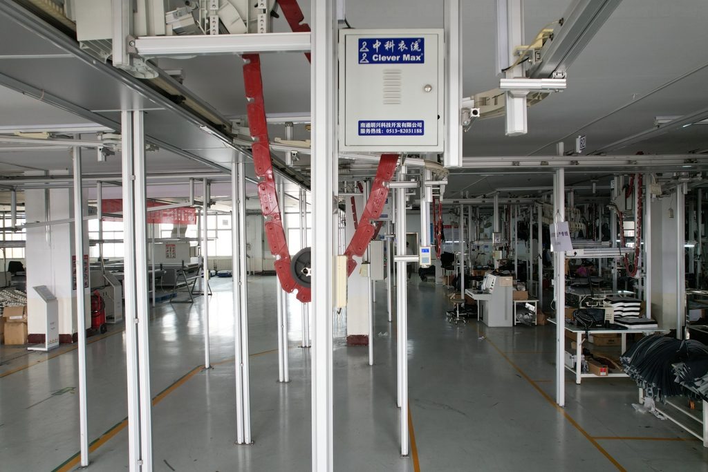 Hanger System for Denim & Casualwear — CleverMax hanger system on the production floor