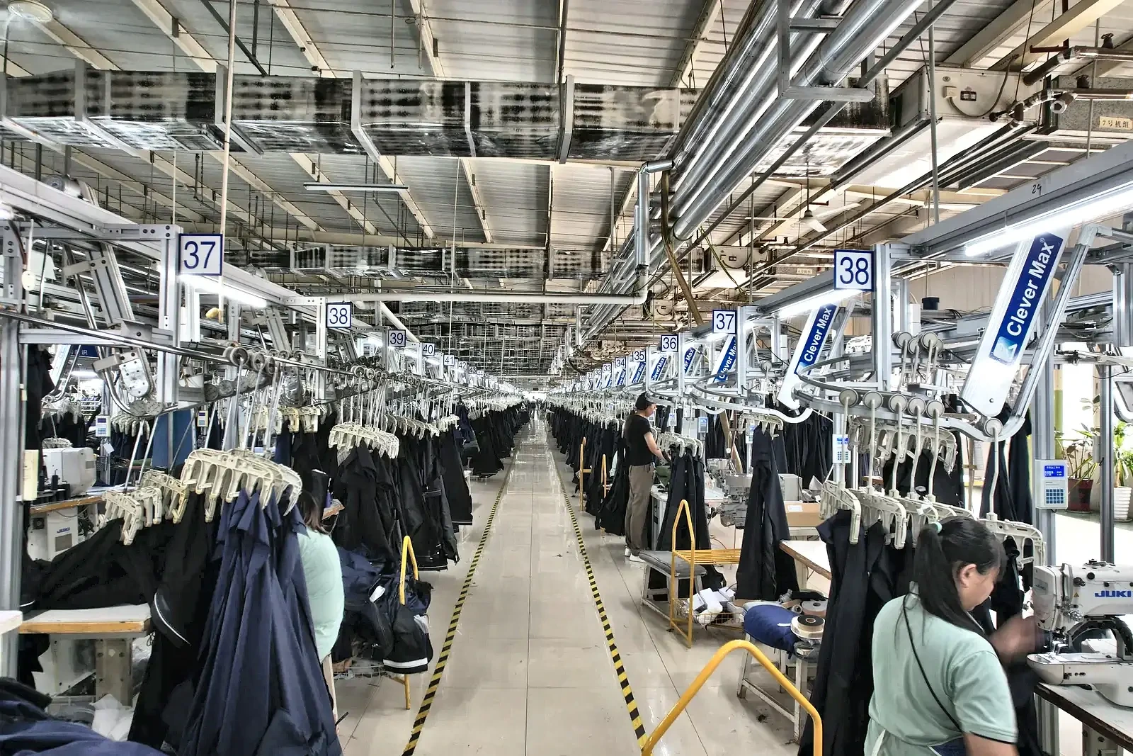 CleverMax hanger system, denim jeans production line